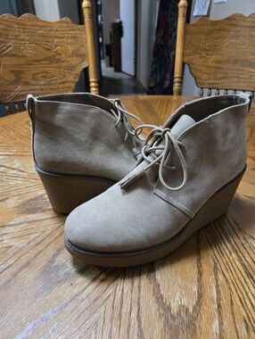 Women's Taupe Suede Wedge Ankle Boots - Lace-Up Comfort
